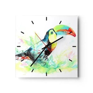 Horloge murale - Pendule murale - Illustration à l'aquarelle d'un toucan sur fond tropical - 30x30cm - Aussi coloré que l'Amérique du Sud - Décoration murale moderne pour le salon et la chambre ARTTOR