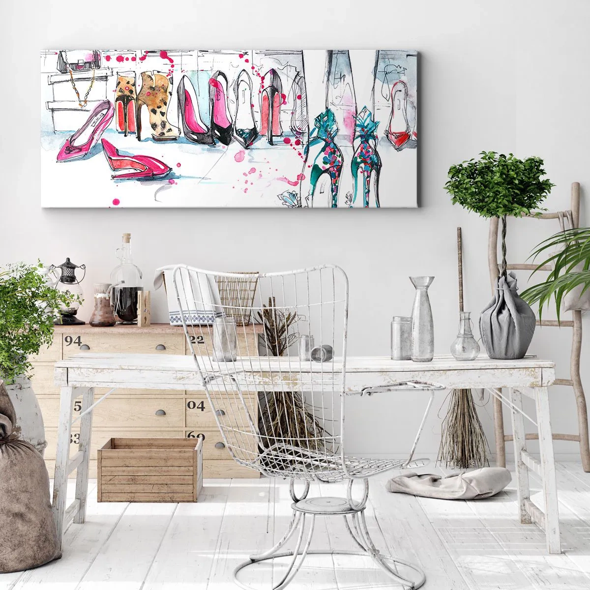 Impression sur toile - Image sur toile - Graphismes artistiques mettant en vedette des talons hauts et des accessoires - 160x50cm - Sésame, ouvre-toi - Décoration murale moderne pour le salon et la chambre ARTTOR