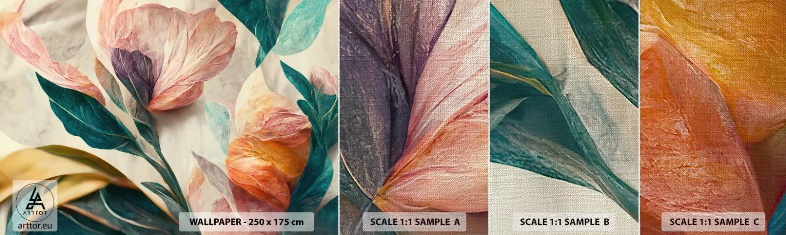 Échantillon de Papier Peint Premium Canvas - Fleurs des îles du sud - Fleurs, Ancien, Botanique - 100x30 cm