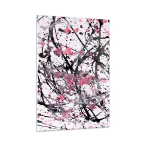 Impression sur verre - Image sur verre - Lignes abstraites dynamiques et taches roses sur fond blanc - 50x70cm - La nature éphémère de la vie - Décoration murale moderne pour le salon et la chambre ARTTOR