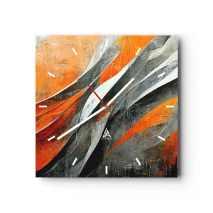 Horloge murale - Pendule murale - Lignes abstraites dans les tons orange et gris - 30x30cm - Chaleur et froid - Décoration murale moderne pour le salon et la chambre ARTTOR