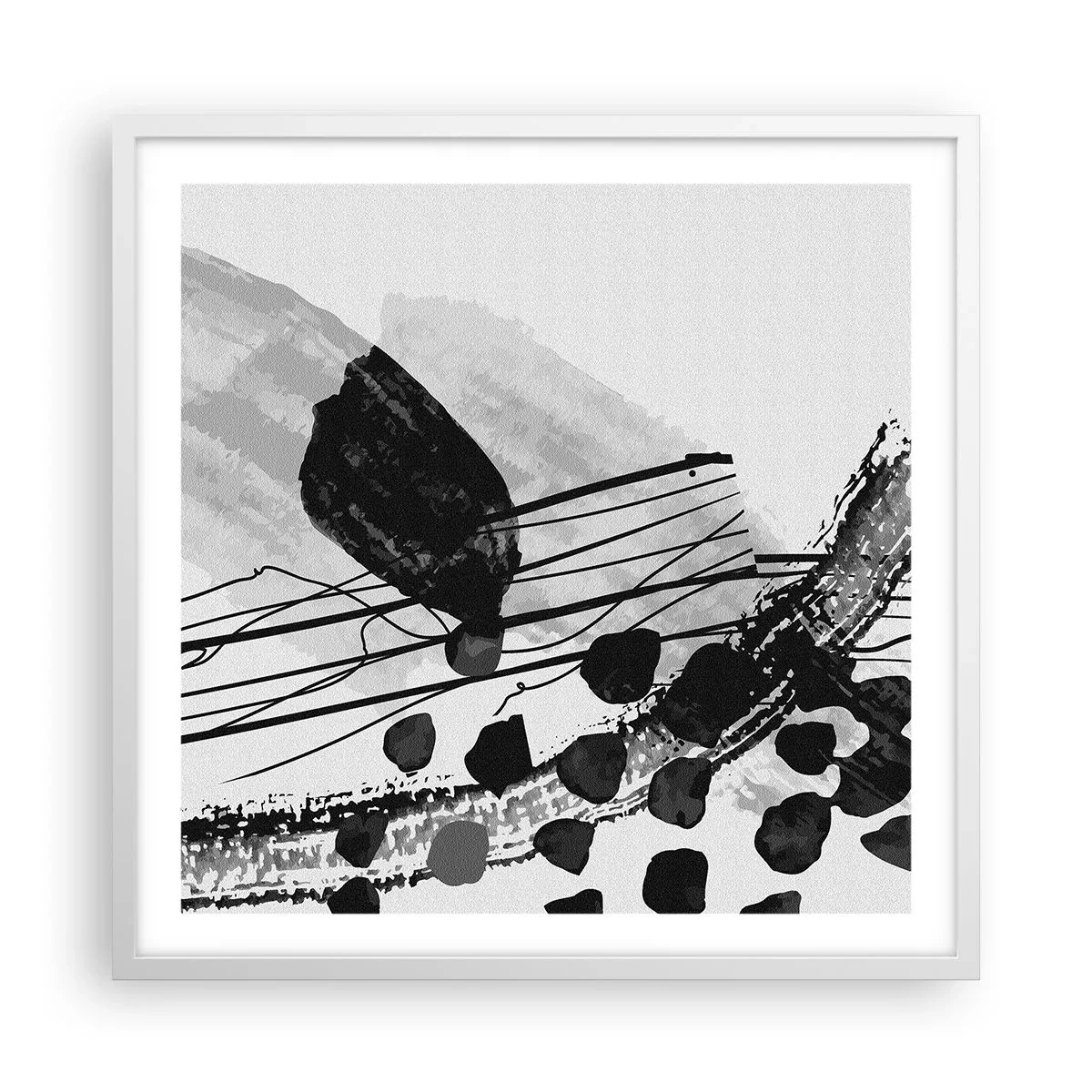 Affiche dans un cadre blanc - Poster - Abstraction organique noir et blanc - 60x60 cm