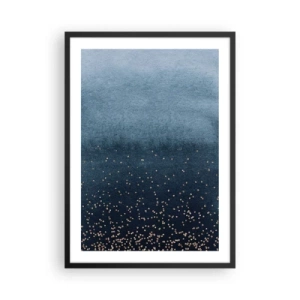Affiche dans un cadre noir - Poster - Dégradé bleu avec des accents dorés - 50x70cm - Composition - phases bleues - Décoration murale moderne pour le salon et la chambre ARTTOR