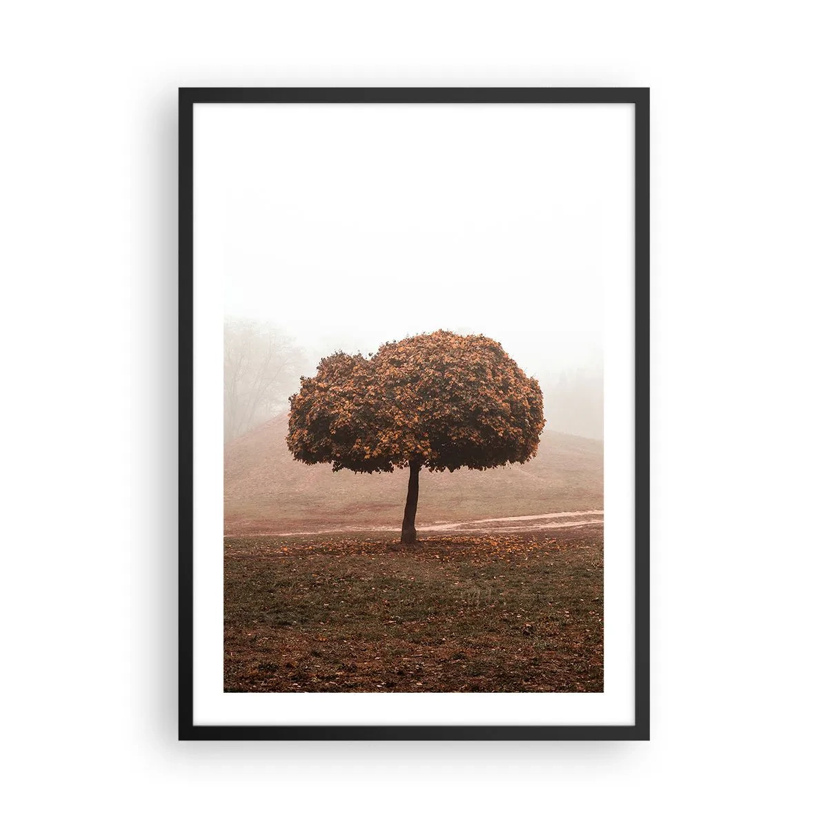 Affiche dans un cadre noir - Poster - Un arbre solitaire dans le brouillard d'automne - 50x70cm - Après un été chargé - Décoration murale moderne pour le salon et la chambre ARTTOR