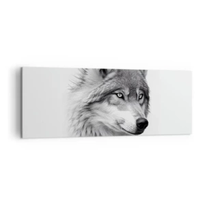 Impression sur toile - Image sur toile - Un portrait réaliste d'un loup dans des tons de gris. - 140x50cm - Alpha – sans aucun doute - Décoration murale moderne pour le salon et la chambre ARTTOR