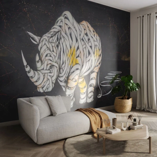 Papier Peint Photo Premium Canvas - La peau épaisse est un mythe - Abstraction, Rhinocéros, Abstraction - 300x210 cm
