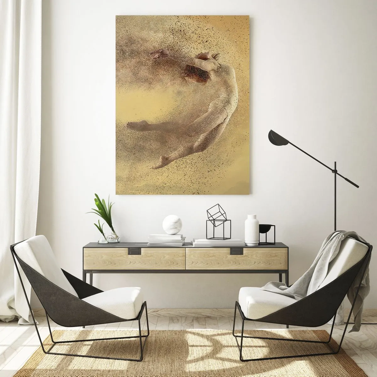 Impression sur verre - Image sur verre - Une danseuse dans une composition dynamique sur fond doré - 50x70cm - Dans le ravissement de la danse - Décoration murale moderne pour le salon et la chambre ARTTOR