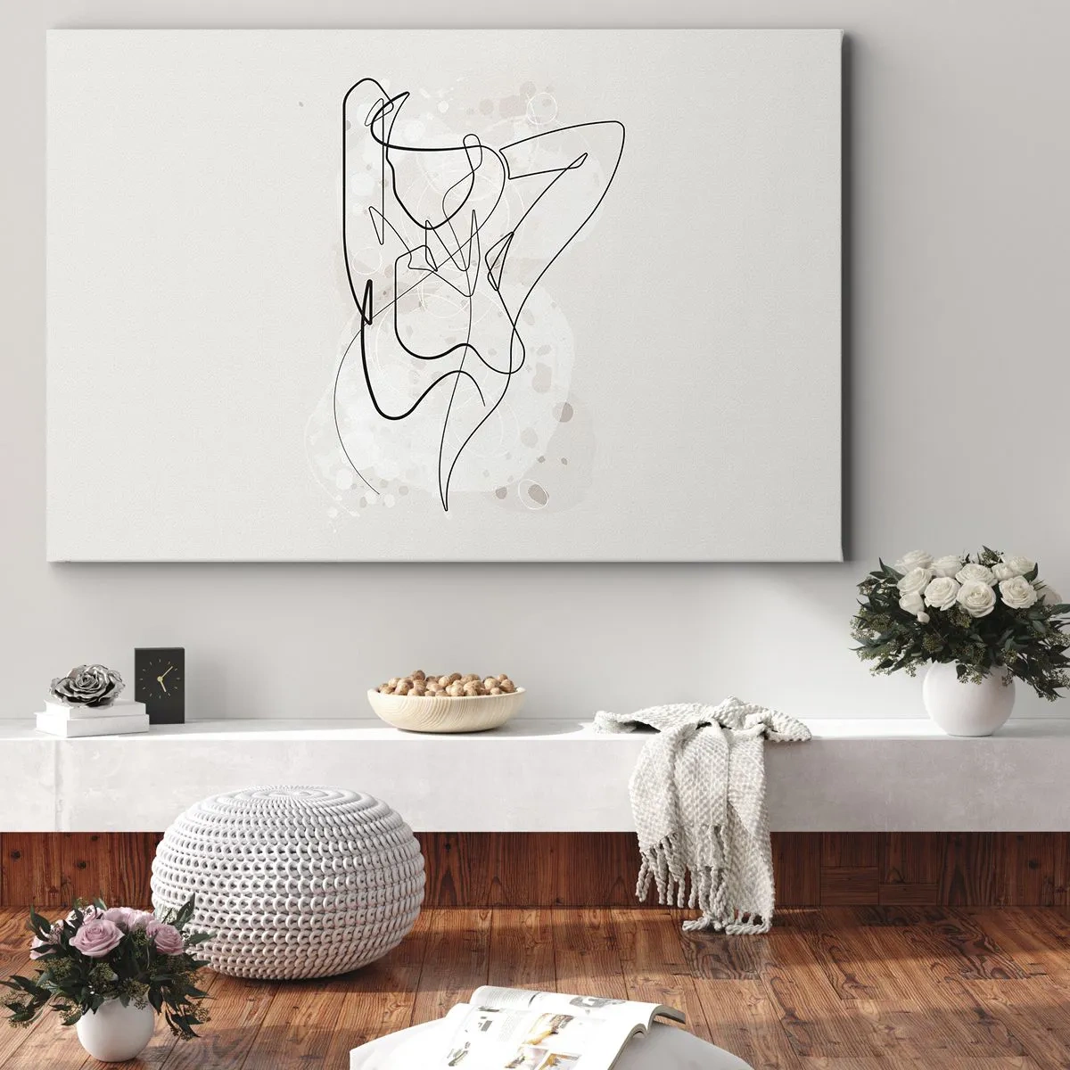 Impression sur toile - Image sur toile - Figure d'art linéaire abstraite sur fond clair - 120x80cm - L'art de la séduction - Décoration murale moderne pour le salon et la chambre ARTTOR