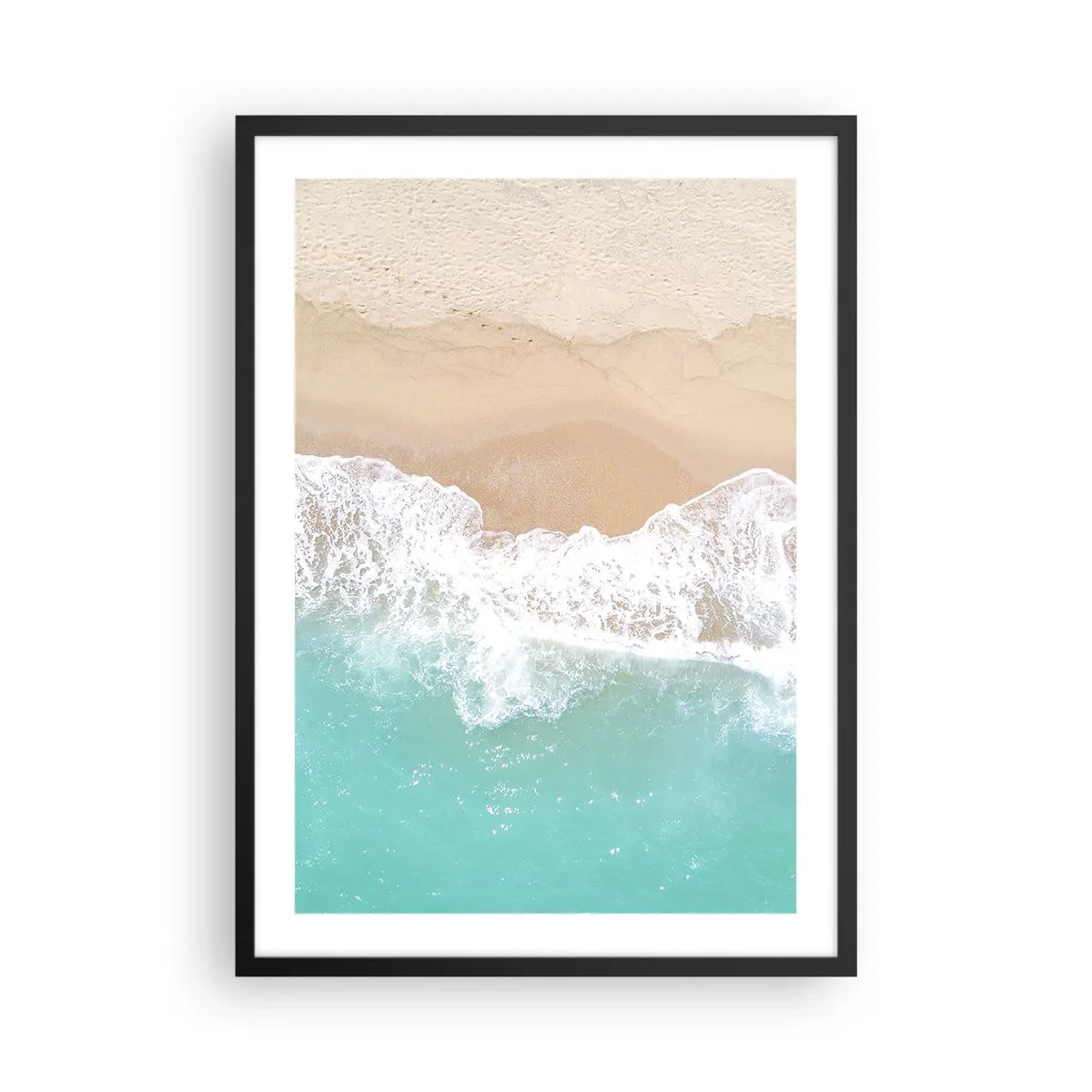 Affiche dans un cadre noir - Poster - Une plage avec vue sur les vagues de la mer et le sable doré - 50x70cm - Caresse de l'océan - Décoration murale moderne pour le salon et la chambre ARTTOR