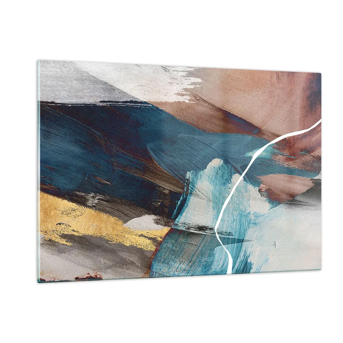 Impression sur verre - Image sur verre - Une composition abstraite en turquoise, or et marron. - 120x80cm - Avec panache et énergie - Décoration murale moderne pour le salon et la chambre ARTTOR