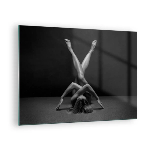 Impression sur verre - Image sur verre - Nu féminin dans une composition corporelle géométrique - 70x50cm - Géométrie de la nudité - Décoration murale moderne pour le salon et la chambre ARTTOR