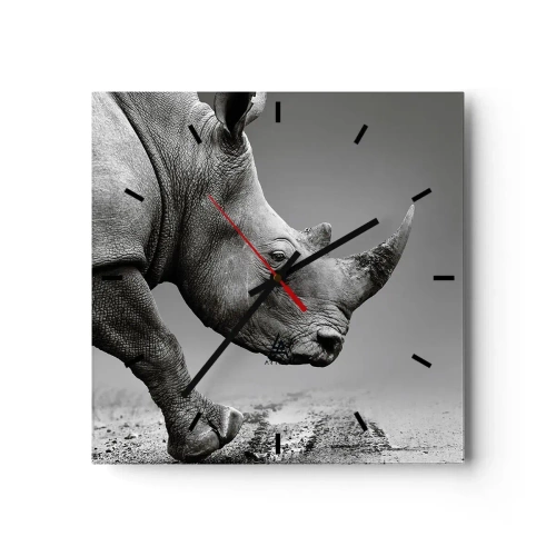 Horloge murale - Pendule murale - Portrait d'un rhinocéros sur fond de désert gris - 30x30cm - Force inarrêtable - Décoration murale moderne pour le salon et la chambre ARTTOR