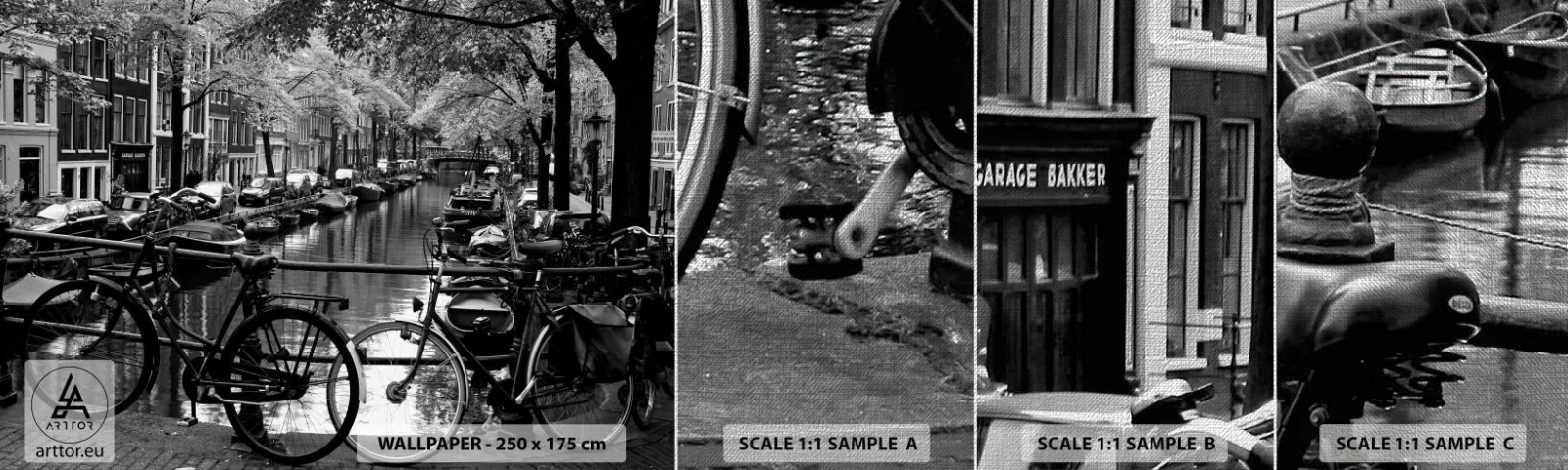 Échantillon de Papier Peint Premium Canvas - Une vue très hollandaise - Amsterdam, Vélo, Architecture - 100x30 cm