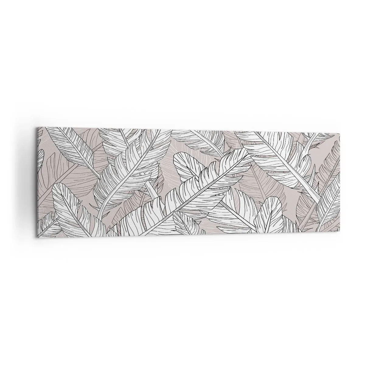 Impression sur toile - Image sur toile - Motif noir et blanc avec des feuilles de bananier sur un fond clair - 160x50cm - Un tourbillon de plumes - Décoration murale moderne pour le salon et la chambre ARTTOR