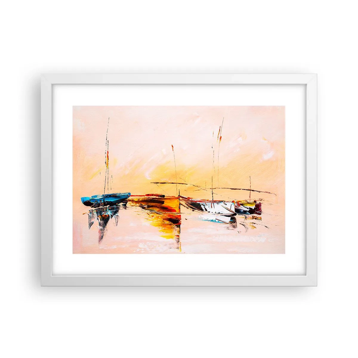 Affiche dans un cadre blanc - Poster - Soirée à la marina - 40x30 cm