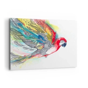 Impression sur toile - Image sur toile - Un perroquet coloré en vol avec des motifs abstraits sur ses ailes. - 100x70cm - Vivez haut en couleurs - Décoration murale moderne pour le salon et la chambre ARTTOR