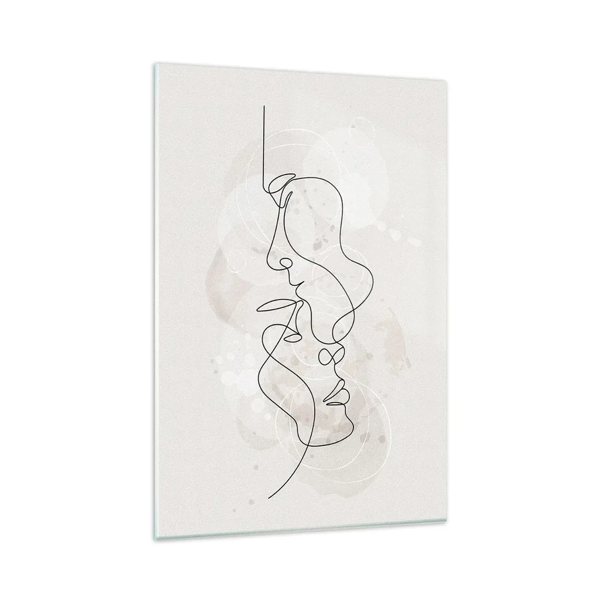 Impression sur verre - Image sur verre - Contour abstrait de deux visages sur fond clair - 80x120cm - Emmêlé dans une étreinte - Décoration murale moderne pour le salon et la chambre ARTTOR