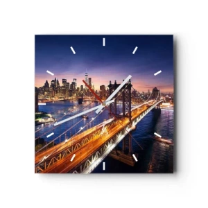 Horloge murale - Pendule murale - Le pont et le panorama de la ville au coucher du soleil - 30x30cm - Un pont lumineux au cœur de la ville - Décoration murale moderne pour le salon et la chambre ARTTOR