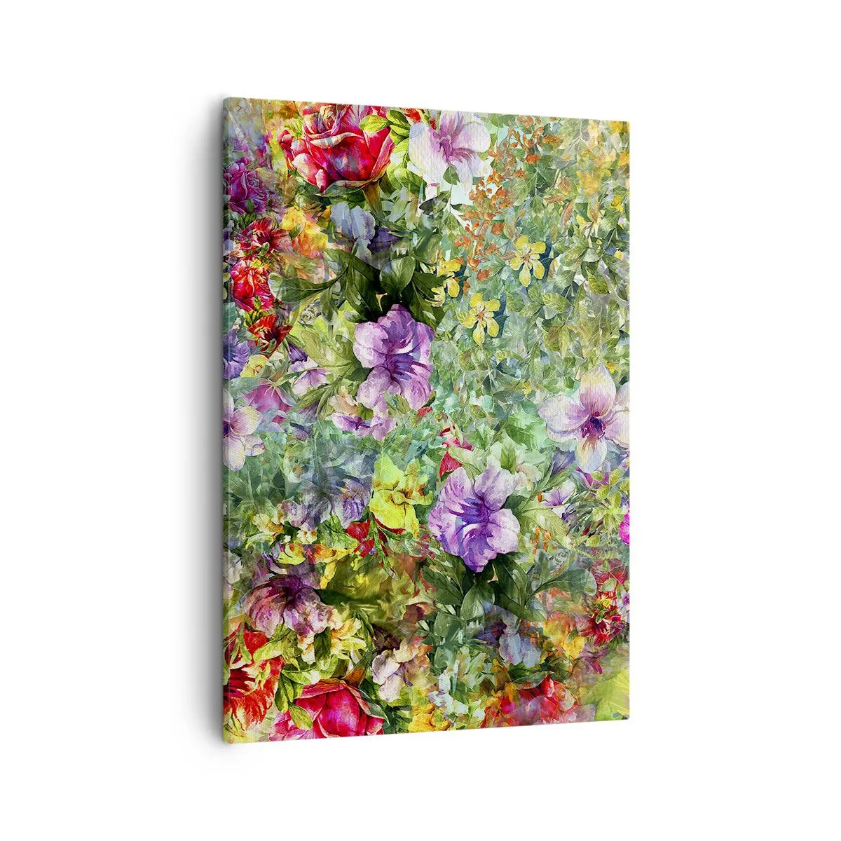 Impression sur toile - Image sur toile - Une composition florale colorée sur fond vert - 50x70cm - En fleurs pour la perdition - Décoration murale moderne pour le salon et la chambre ARTTOR