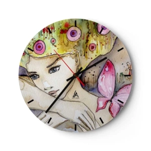 Horloge murale - Pendule murale - Une aquarelle représentant une femme avec un motif de papillon et des détails colorés. - 30x30cm - La princesse papillon - Décoration murale moderne pour le salon, la cuisine et la chambre ARTTOR