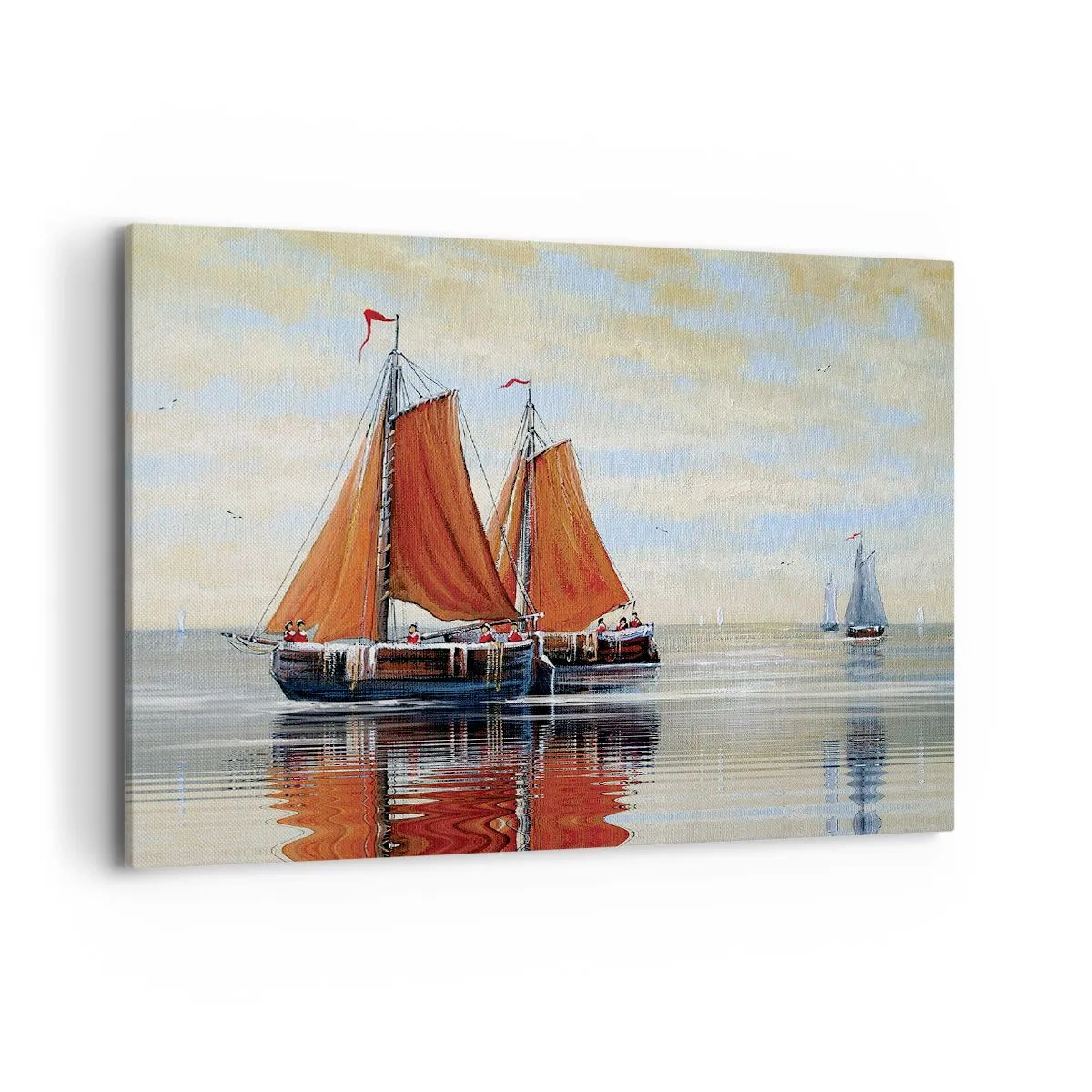Impression sur toile - Image sur toile - Voiliers à deux mâts en eau calme - 120x80cm - He, navigue, marin - Décoration murale moderne pour le salon et la chambre ARTTOR
