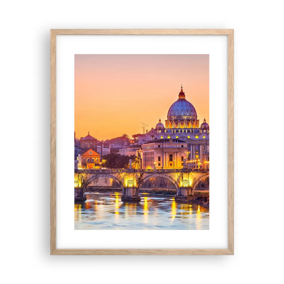 Affiche dans un chêne clair - Poster - Coucher de soleil sur la ville éternelle - 40x50 cm
