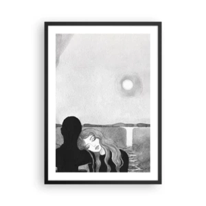 Affiche dans un cadre noir - Poster - Femme appuyée sur une ombre, la lune et une cascade - 50x70cm - Toujours un secret - Décoration murale moderne pour le salon et la chambre ARTTOR