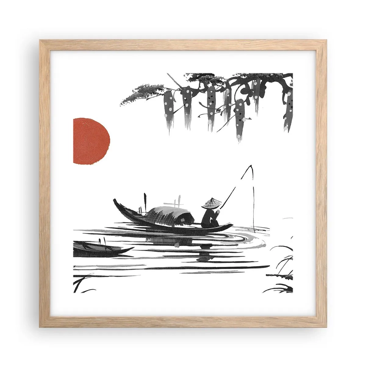 Affiche dans un chêne clair - Poster - Après-midi asiatique - 40x40 cm