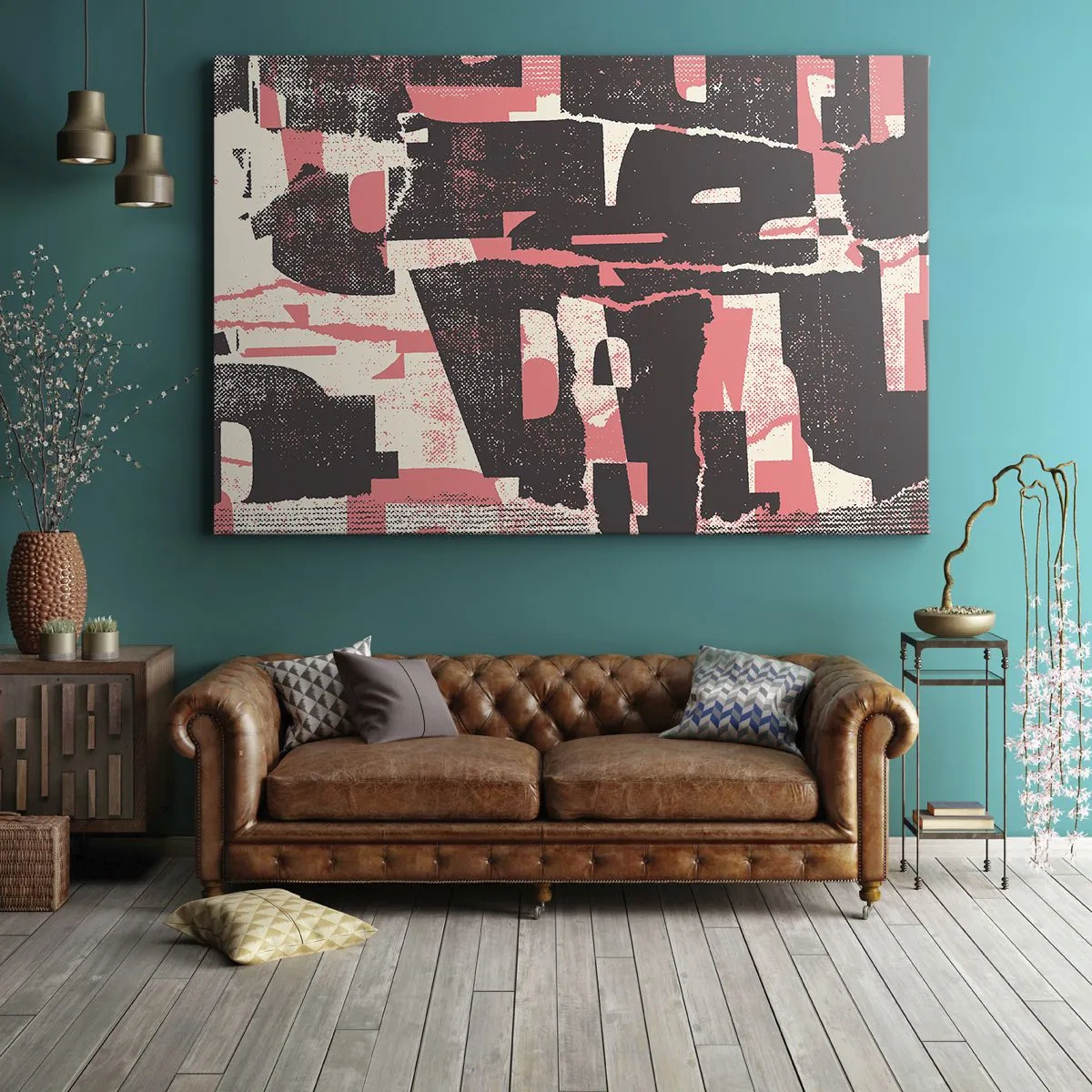 Impression sur toile - Image sur toile - Une composition abstraite dans les tons de rose et de marron. - 70x50cm - Tout ce tapage - Décoration murale moderne pour le salon et la chambre ARTTOR
