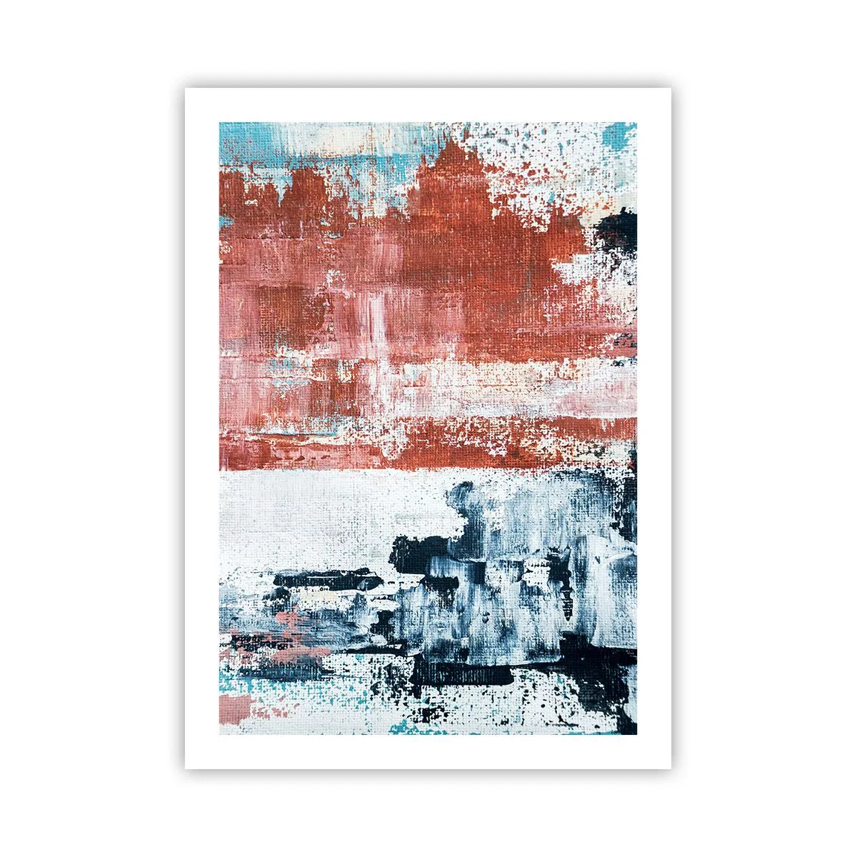 Affiche - Poster - Composition abstraite dans les tons de rouge, blanc et bleu - 50x70cm - Moitié-moitié abstrait - Décoration murale moderne pour le salon et la chambre ARTTOR