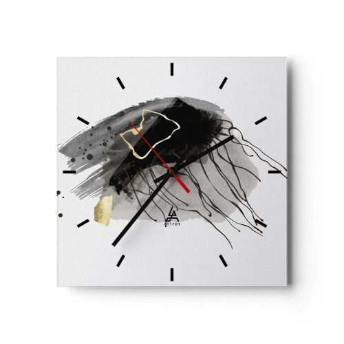 Horloge murale - Pendule murale - Une composition abstraite avec des accents de noir et d'or. - 30x30cm - En noir et en or - Décoration murale moderne pour le salon et la chambre ARTTOR