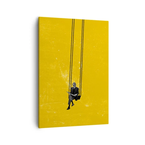 Impression sur toile - Image sur toile - Une personne sur une balançoire sur un fond jaune intense - 50x70cm - Un jour comme tous les jours - Décoration murale moderne pour le salon et la chambre ARTTOR