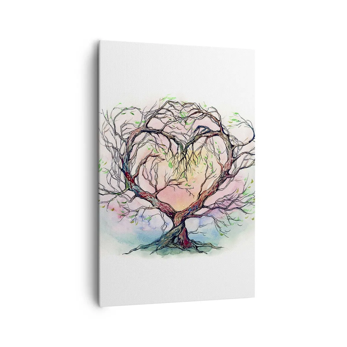 Impression sur toile - Image sur toile - Un arbre en forme de cœur sur un fond de couleurs pastel délicates - 80x120cm - Ensemble contre les tempêtes - Décoration murale moderne pour le salon et la chambre ARTTOR