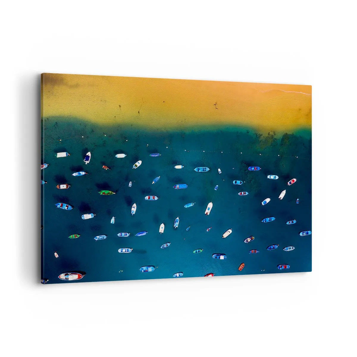Impression sur toile - Image sur toile - Vue aérienne de bateaux sur l'eau et d'un rivage sablonneux - 100x70cm - Jeu de vacances - Décoration murale moderne pour le salon et la chambre ARTTOR