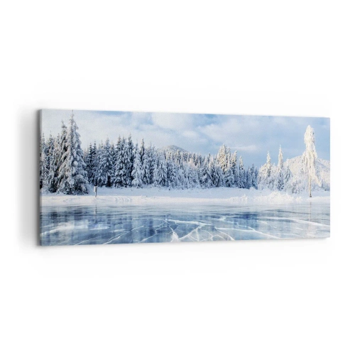 Impression sur toile - Image sur toile - Un lac gelé entouré d'une forêt enneigée - 120x50cm - Vue éblouissante et cristalline - Décoration murale moderne pour le salon et la chambre ARTTOR
