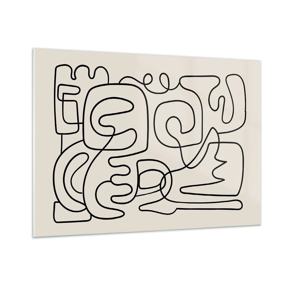 Impression sur verre - Image sur verre - Des lignes abstraites noires forment un motif complexe sur fond beige - 100x70cm - Suivez les indices - Décoration murale moderne pour le salon et la chambre ARTTOR