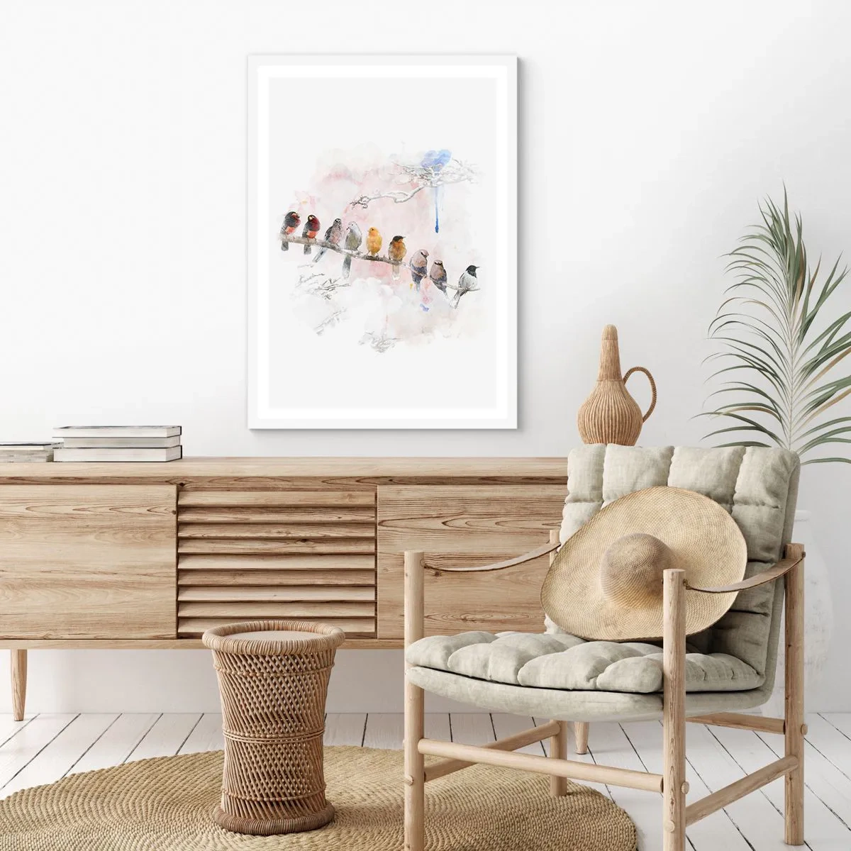 Affiche dans un cadre blanc - Poster - Rencontre ailée - 70x100 cm