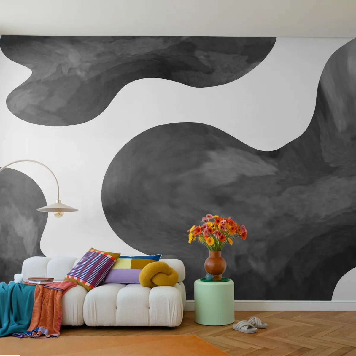 Papier Peint Photo Standard Eco - La route du lait - Abstraction, Morceau, Noir et blanc - 350x256 cm