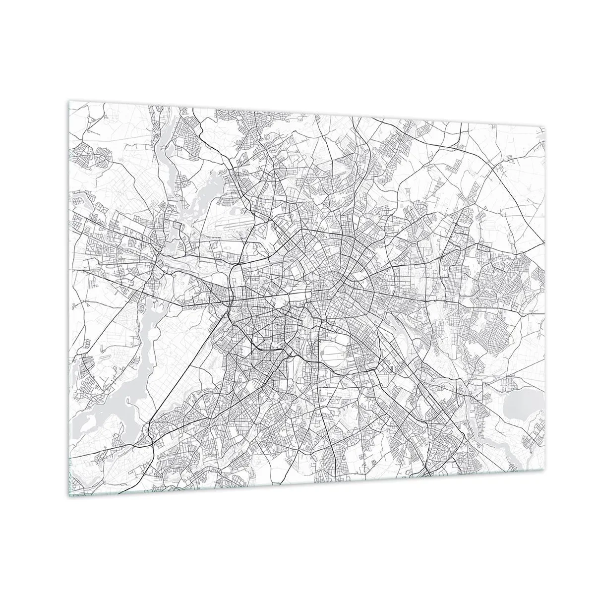Impression sur verre - Image sur verre - Carte de Berlin en noir et blanc avec un tracé géométrique des rues - 100x70cm - Fleur de Berlin - Décoration murale moderne pour le salon et la chambre ARTTOR