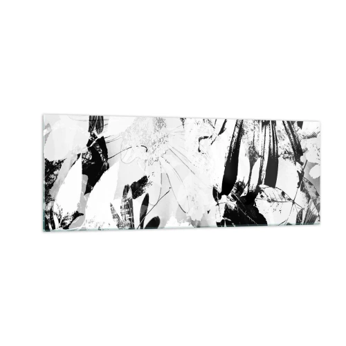 Impression sur verre - Image sur verre - Fleurs abstraites en noir et blanc dans un style minimaliste - 140x50cm - Automne en négatif - Décoration murale moderne pour le salon et la chambre ARTTOR