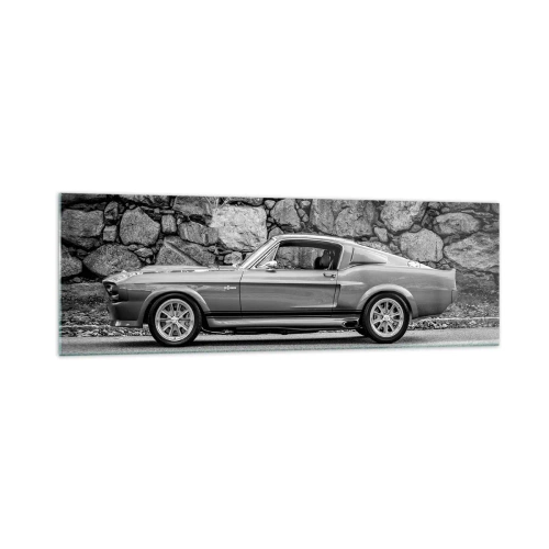 Impression sur verre - Image sur verre - Photo en noir et blanc d'une voiture classique - 160x50cm - Légende des années 60 - Décoration murale moderne pour le salon et la chambre ARTTOR