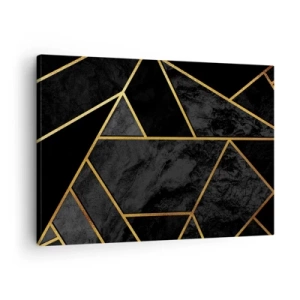 Impression sur toile - Image sur toile - Motif géométrique doré sur fond noir - 70x50cm - Obscurité et éclat - Décoration murale moderne pour le salon et la chambre ARTTOR