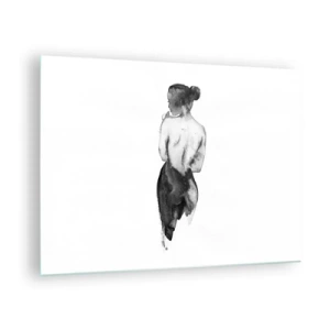 Impression sur verre - Image sur verre - Silhouette noire et blanche d'une femme dans un style aquarelle - 70x50cm - Auprès d'elle, le monde disparaît - Décoration murale moderne pour le salon et la chambre ARTTOR