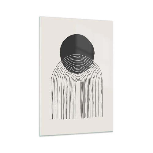 Impression sur verre - Image sur verre - Motif abstrait avec des lignes et un cercle noir sur un fond clair - 70x100cm - Tremblement et confiance - Décoration murale moderne pour le salon et la chambre ARTTOR