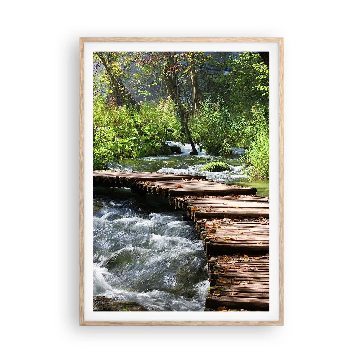 Affiche dans un chêne clair - Poster - Au-dessus de la cascade mousseuse - 70x100 cm