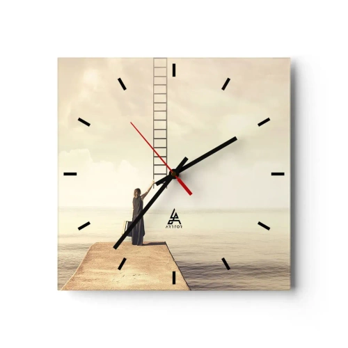 Horloge murale - Pendule murale - Une femme debout sur une jetée avec une échelle menant au ciel - 30x30cm - Voyage magique - Décoration murale moderne pour le salon et la chambre ARTTOR