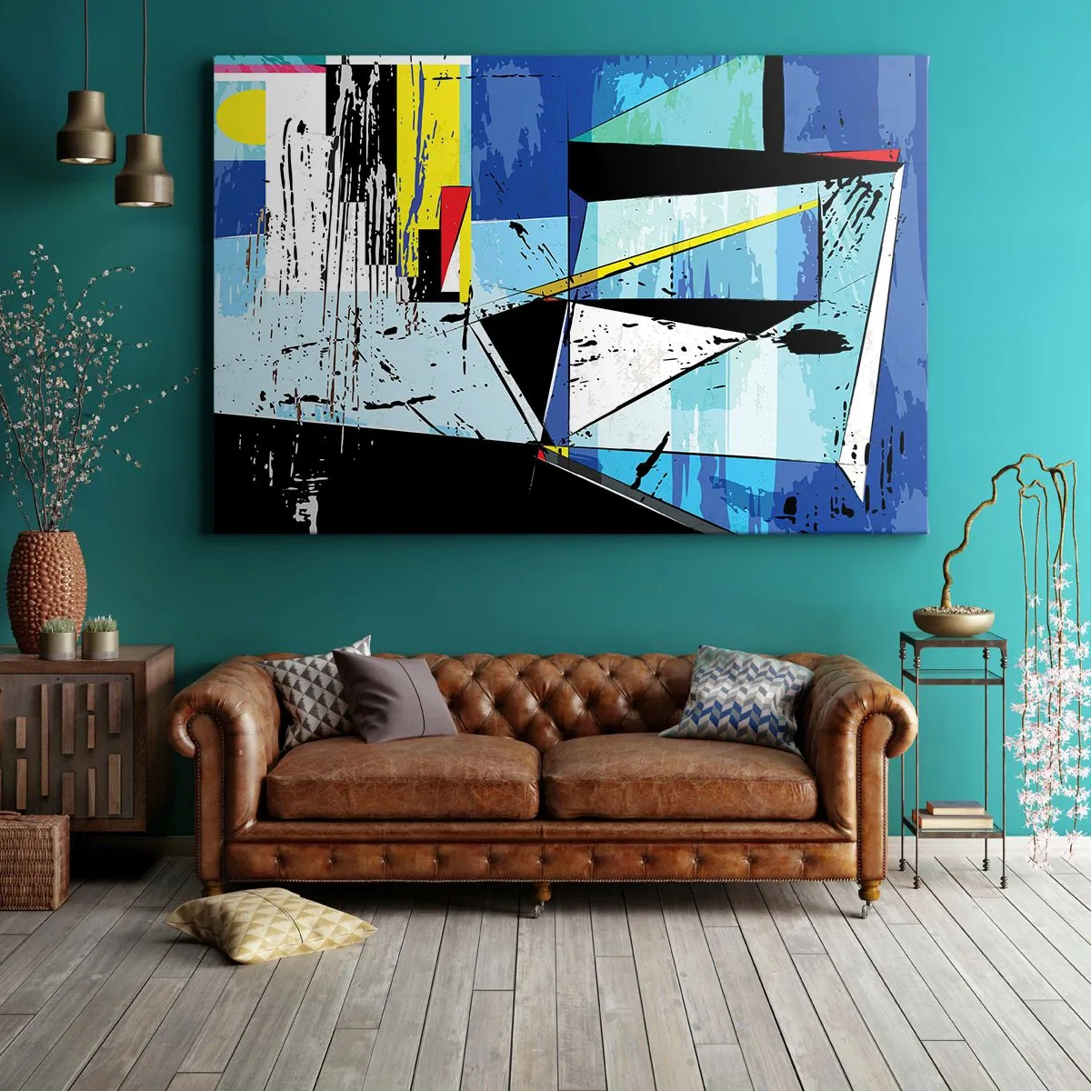 Impression sur toile - Image sur toile - Composition géométrique abstraite aux couleurs vives - 100x70cm - Regardez le monde sous un certain angle… - Décoration murale moderne pour le salon et la chambre ARTTOR