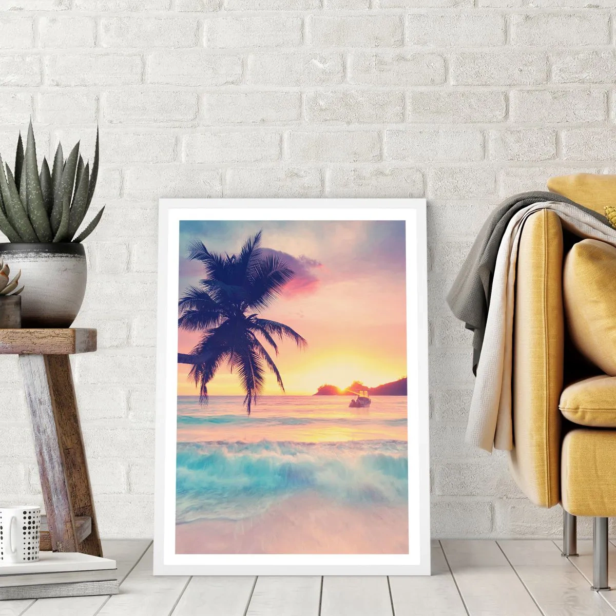 Affiche dans un cadre blanc - Poster - Une soirée à la baie - 70x100 cm