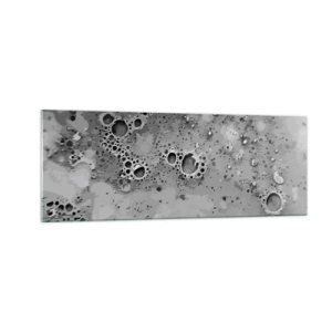 Impression sur verre - Image sur verre - Motif de bulles abstrait noir et blanc - 140x50cm - Comme un paysage lunaire - Décoration murale moderne pour le salon et la chambre ARTTOR