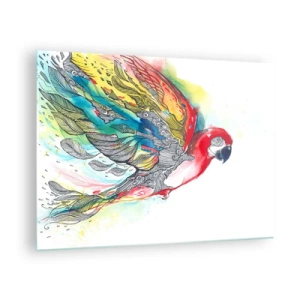 Impression sur verre - Image sur verre - Perroquet coloré avec des ailes et des détails artistiques - 70x50cm - Vivez haut en couleurs - Décoration murale moderne pour le salon et la chambre ARTTOR